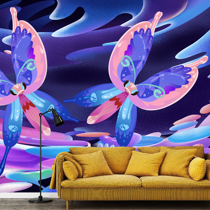 Magic Twin Butterfly Mural Decal for Kids Room Animal Wall Decor, Custom Size Available Clearhalo 'Wall Decor' 'Wall Mural' 1501348