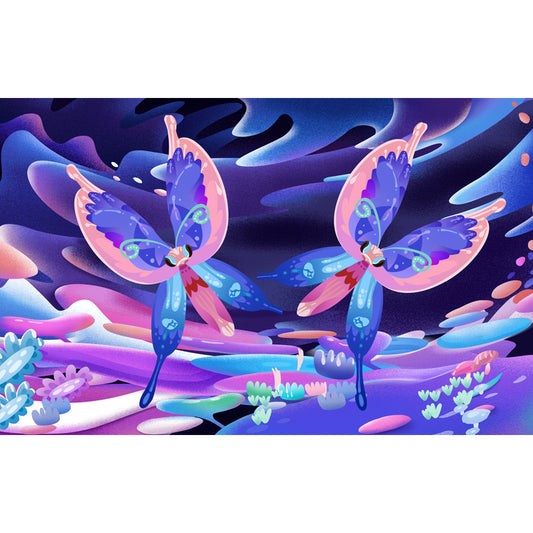 Magic Twin Butterfly Mural Decal for Kids Room Animal Wall Decor, Custom Size Available Clearhalo 'Wall Decor' 'Wall Mural' 1501349