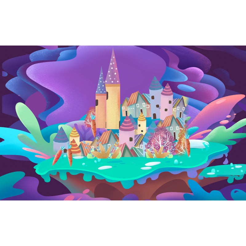 Huge Castle Wall Covering Mural Childrens Art Magical House Wall Decor in Purple Clearhalo 'Wall Decor' 'Wall Mural' 1501359