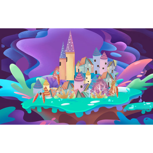Huge Castle Wall Covering Mural Childrens Art Magical House Wall Decor in Purple Clearhalo 'Wall Decor' 'Wall Mural' 1501359