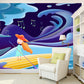 Custom Illustration Childrens Art Mural with Singing Girl Paddling Boat Pattern in Blue Clearhalo 'Wall Decor' 'Wall Mural' 1501362