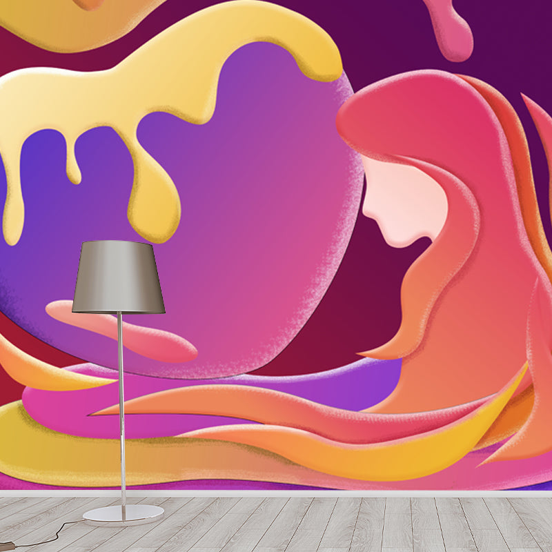 Orange Melting Mermaid Mural Wallpaper Waterproofing Wall Art for Living Room, Optional Size Orange Clearhalo 'Wall Decor' 'Wall Mural' 1501366