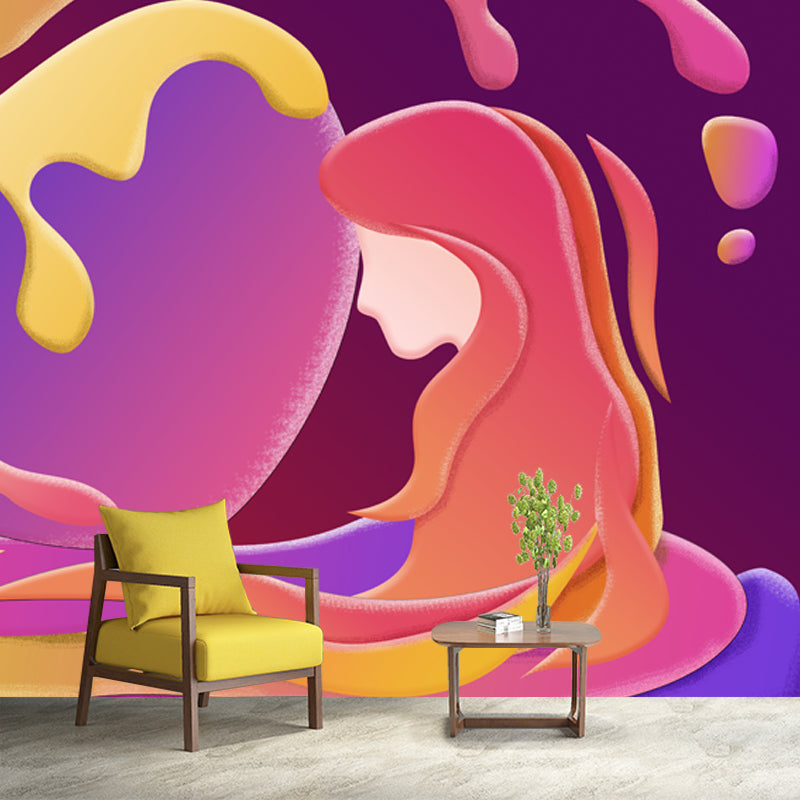 Orange Melting Mermaid Mural Wallpaper Waterproofing Wall Art for Living Room, Optional Size Clearhalo 'Wall Decor' 'Wall Mural' 1501368