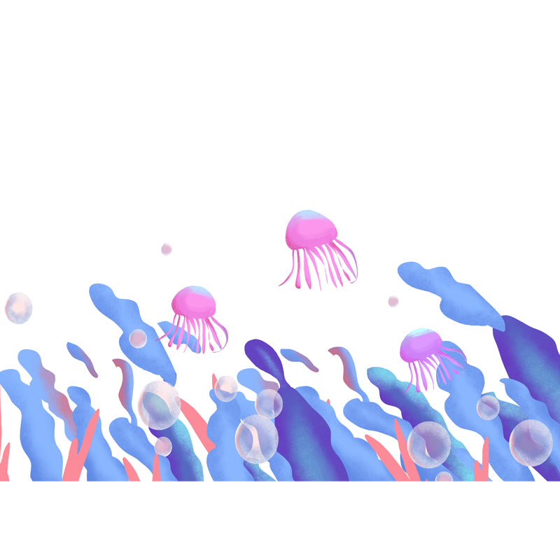 Kids Seaweed and Jellyfish Mural for Bedroom Personalized Wall Decor in Blue-Purple on White Clearhalo 'Wall Decor' 'Wall Mural' 1501374