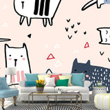 Nude Pink Cartoon Wall Mural Decal Full Size Cat Wall Covering for Childrens Bedroom Clearhalo 'Wall Decor' 'Wall Mural' 1501382