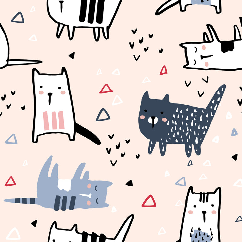 Nude Pink Cartoon Wall Mural Decal Full Size Cat Wall Covering for Childrens Bedroom Clearhalo 'Wall Decor' 'Wall Mural' 1501384