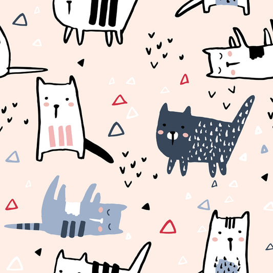 Nude Pink Cartoon Wall Mural Decal Full Size Cat Wall Covering for Childrens Bedroom Clearhalo 'Wall Decor' 'Wall Mural' 1501384