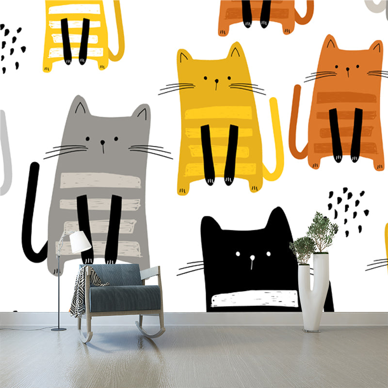 Kids Kitty Wall Paper Mural White Moisture Resistant Wall Art for Nursery, Custom Size Clearhalo 'Wall Decor' 'Wall Mural' 1501392
