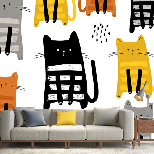 Kids Kitty Wall Paper Mural White Moisture Resistant Wall Art for Nursery, Custom Size Clearhalo 'Wall Decor' 'Wall Mural' 1501393