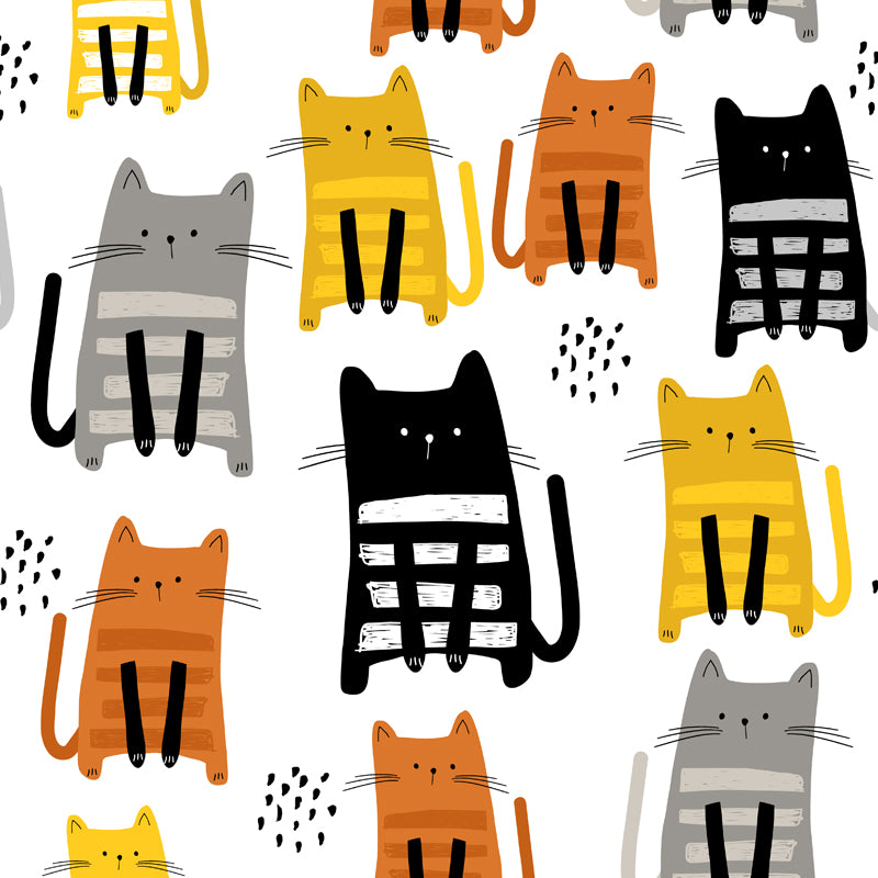 Kids Kitty Wall Paper Mural White Moisture Resistant Wall Art for Nursery, Custom Size Clearhalo 'Wall Decor' 'Wall Mural' 1501394