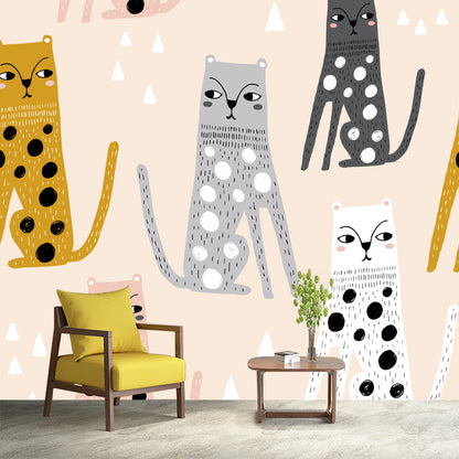 Childrens Art Kitten Mural Decal for Kids Room Personalized Wall Decor in Light Orange Light Orange Clearhalo 'Wall Decor' 'Wall Mural' 1501396