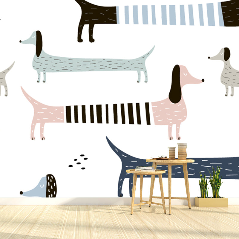 Pink-Blue Dog Mural Wallpaper Animal Pattern Kids Stain Resistant Wall Covering for Home Clearhalo 'Wall Decor' 'Wall Mural' 1501402