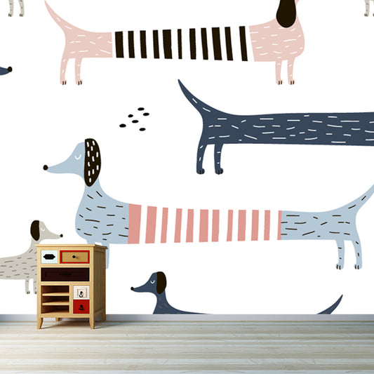 Pink-Blue Dog Mural Wallpaper Animal Pattern Kids Stain Resistant Wall Covering for Home Clearhalo 'Wall Decor' 'Wall Mural' 1501403