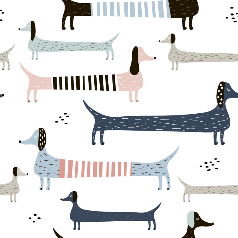 Pink-Blue Dog Mural Wallpaper Animal Pattern Kids Stain Resistant Wall Covering for Home Clearhalo 'Wall Decor' 'Wall Mural' 1501404