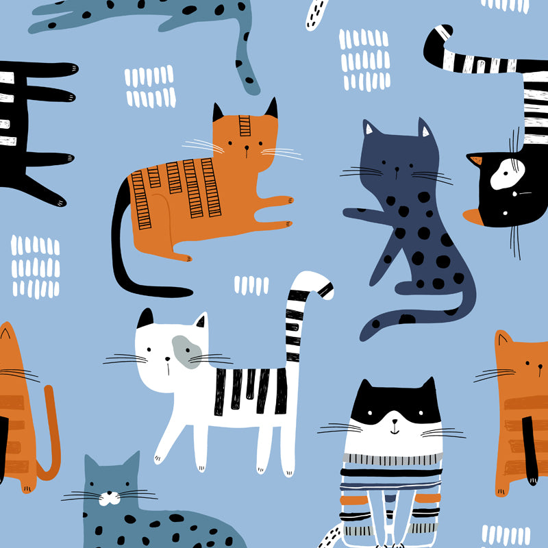 Large Cat Wall Covering Mural Blue Non-Woven Fabric Wall Art, Stain-Proof, Optional Size Clearhalo 'Wall Decor' 'Wall Mural' 1501414