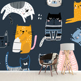 Kawaii Cats Wallpaper Mural for Child Room, Pink-Yellow-Blue, Custom Size Available Clearhalo 'Wall Decor' 'Wall Mural' 1501418