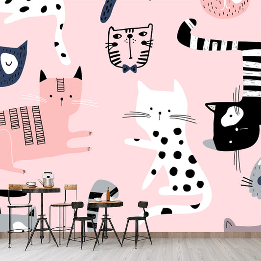 Childrens Art Pet Cat Mural Decal Pink Moisture Resistant Wall Covering for Baby Room Clearhalo 'Wall Decor' 'Wall Mural' 1501427