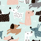 Illustration Puppy Mural Wallpaper for Childrens Bedroom, Light Green, Made to Measure