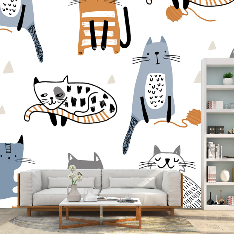Kids Style Cat Wall Mural Decal Non-Woven Cloth Washable White Wall Art for Bedroom White Clearhalo 'Wall Decor' 'Wall Mural' 1501436