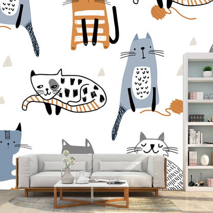 Kids Style Cat Wall Mural Decal Non-Woven Cloth Washable White Wall Art for Bedroom White Clearhalo 'Wall Decor' 'Wall Mural' 1501436