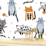 Kids Style Cat Wall Mural Decal Non-Woven Cloth Washable White Wall Art for Bedroom Clearhalo 'Wall Decor' 'Wall Mural' 1501437