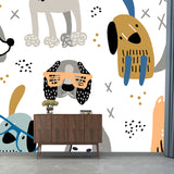 Dog with Music Note Mural White-Grey Wall Decoration for Kindergarten, Custom Size Clearhalo 'Wall Decor' 'Wall Mural' 1501442