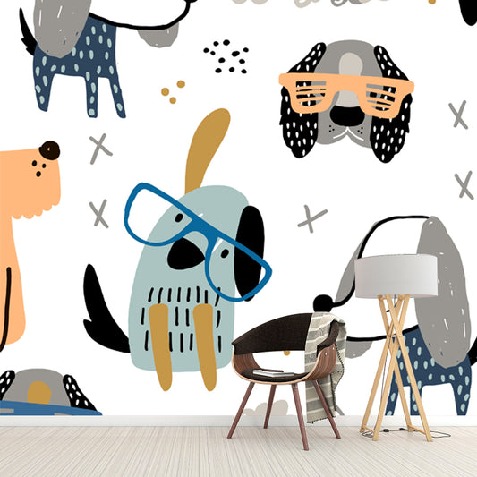 Dog with Music Note Mural White-Grey Wall Decoration for Kindergarten, Custom Size Clearhalo 'Wall Decor' 'Wall Mural' 1501443