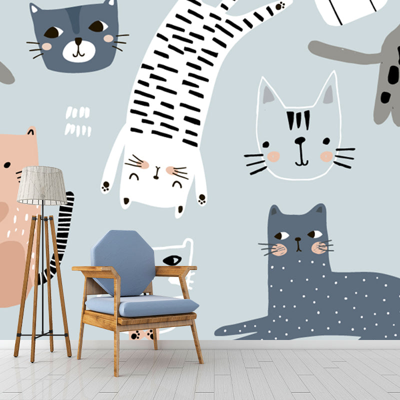 Illustration Kitten Wall Paper Mural Large Wall Covering for Kids Room, Personalized Size Clearhalo 'Wall Decor' 'Wall Mural' 1501447