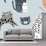 Illustration Kitten Wall Paper Mural Large Wall Covering for Kids Room, Personalized Size Clearhalo 'Wall Decor' 'Wall Mural' 1501448