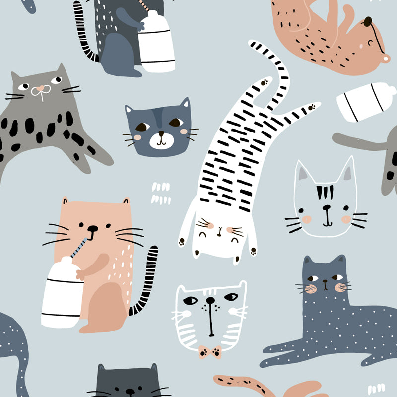 Illustration Kitten Wall Paper Mural Large Wall Covering for Kids Room, Personalized Size Clearhalo 'Wall Decor' 'Wall Mural' 1501449
