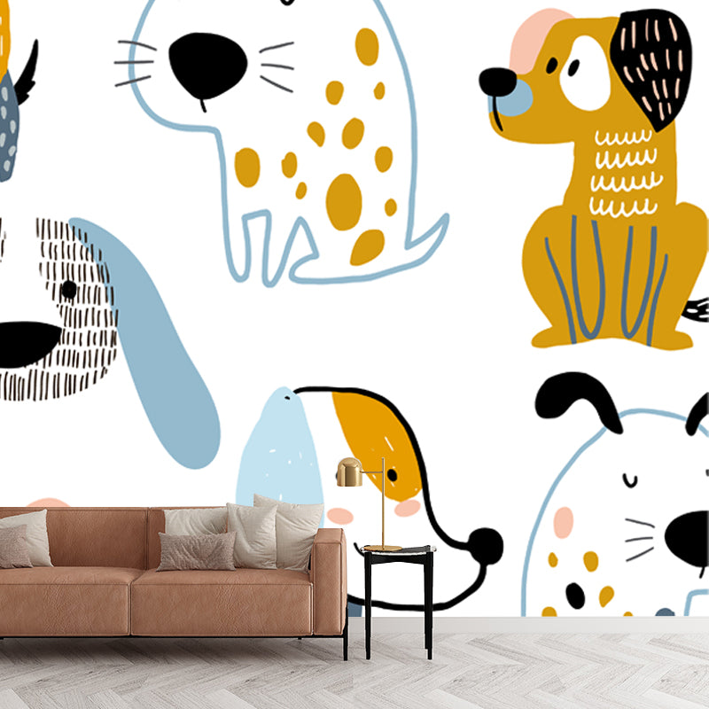 Blue-Orange Dog Wall Mural on White Waterproofing Cartoon Kids Bedroom Wall Decor Clearhalo 'Wall Decor' 'Wall Mural' 1501453