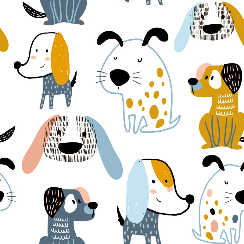 Blue-Orange Dog Wall Mural on White Waterproofing Cartoon Kids Bedroom Wall Decor Clearhalo 'Wall Decor' 'Wall Mural' 1501454