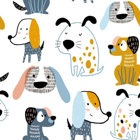 Blue-Orange Dog Wall Mural on White Waterproofing Cartoon Kids Bedroom Wall Decor Clearhalo 'Wall Decor' 'Wall Mural' 1501454