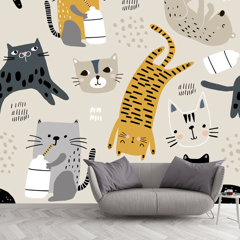Light Camel Childrens Art Mural Full Size Cat Patterned Wall Covering for Nursery Light Camel Clearhalo 'Wall Decor' 'Wall Mural' 1501461