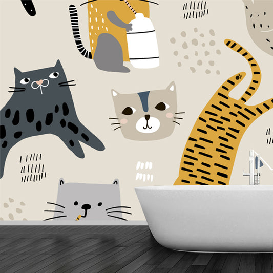 Light Camel Childrens Art Mural Full Size Cat Patterned Wall Covering for Nursery Clearhalo 'Wall Decor' 'Wall Mural' 1501462