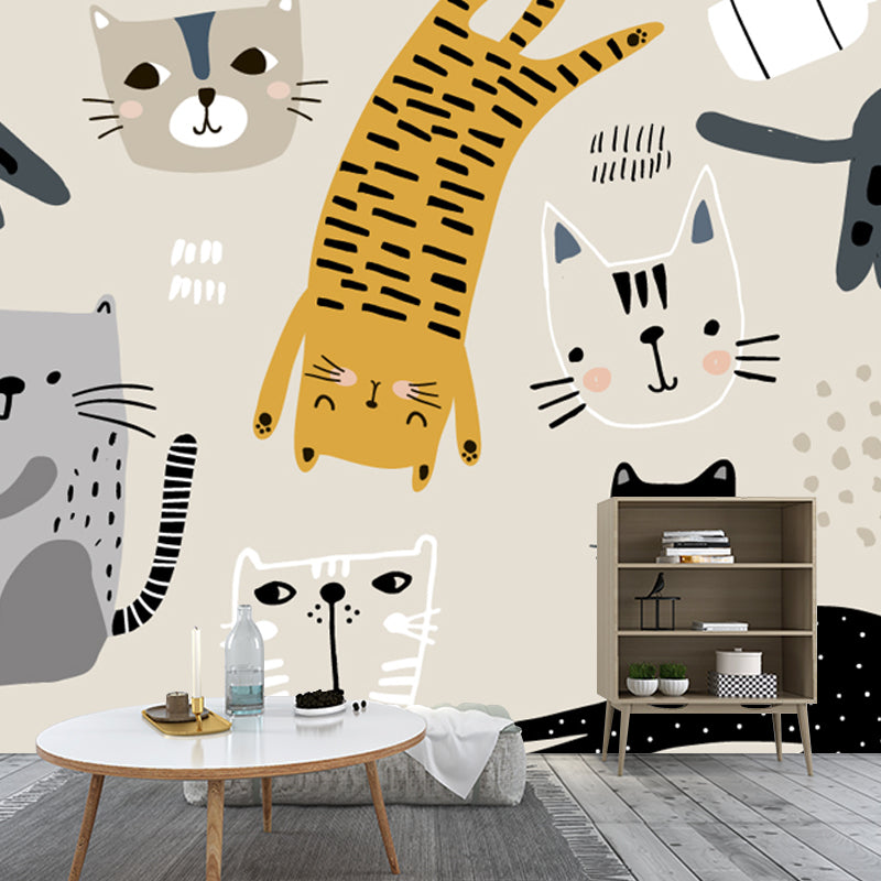 Light Camel Childrens Art Mural Full Size Cat Patterned Wall Covering for Nursery Clearhalo 'Wall Decor' 'Wall Mural' 1501463
