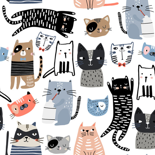 Multicolored Kitten Mural Decal Water-Proof Cartoon Baby Room Wall Decor on White Clearhalo 'Wall Decor' 'Wall Mural' 1501502