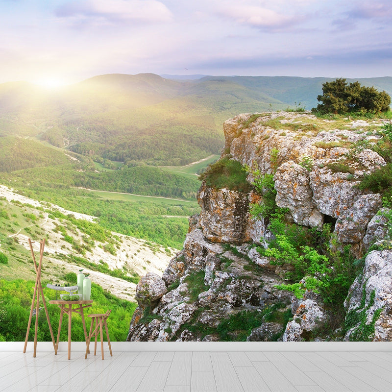 Large Mountain Peak Landscape Mural Blue-Green Non-Woven Wall Art, Washable, Custom Print Blue-Green Clearhalo 'Wall Decor' 'Wall Mural' 1501559