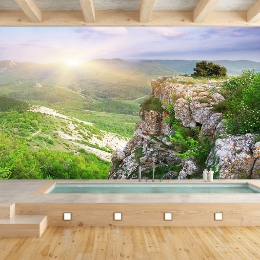 Large Mountain Peak Landscape Mural Blue-Green Non-Woven Wall Art, Washable, Custom Print Clearhalo 'Wall Decor' 'Wall Mural' 1501561