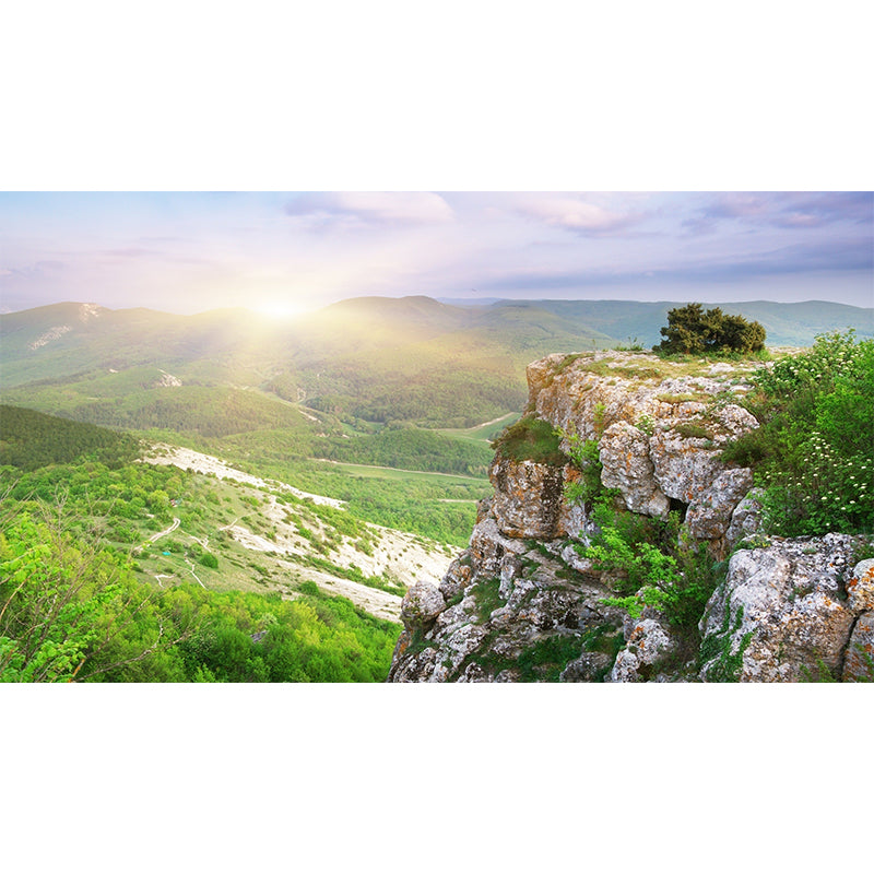 Large Mountain Peak Landscape Mural Blue-Green Non-Woven Wall Art, Washable, Custom Print Clearhalo 'Wall Decor' 'Wall Mural' 1501562