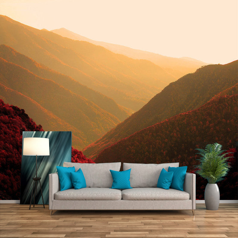 Rose Red Modern Mural Wallpaper Full Size Sunrise Mountain Scenery Wall Covering for Home Rose Red Clearhalo 'Wall Decor' 'Wall Mural' 1501564