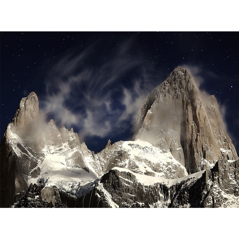 Modern Snowy Mountain Mural Decal for Living Room Customized Wall Covering in Brown Clearhalo 'Wall Decor' 'Wall Mural' 1501577