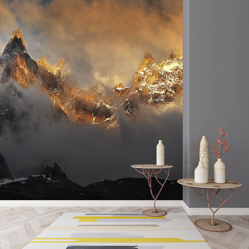 Photography Smoggy Mountains Mural Huge Wall Covering for Accent Wall, Made to Measure Brown Clearhalo 'Wall Decor' 'Wall Mural' 1501579