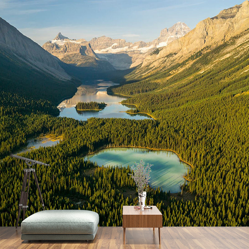 Custom Photography Modern Mural with Meadow Puddles Among Mountains Pattern, Blue-Green Blue-Green Clearhalo 'Wall Decor' 'Wall Mural' 1501599