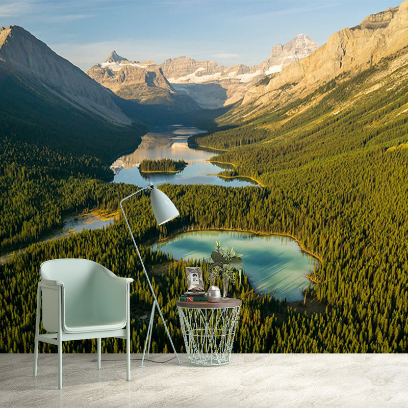 Custom Photography Modern Mural with Meadow Puddles Among Mountains Pattern, Blue-Green Clearhalo 'Wall Decor' 'Wall Mural' 1501600