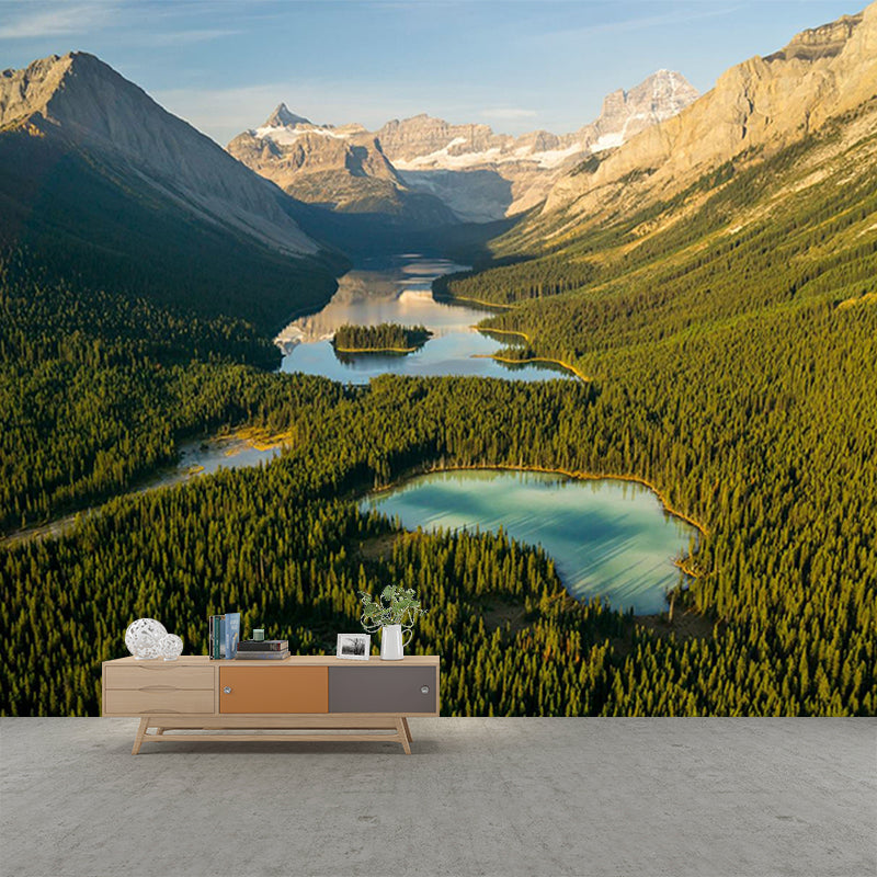 Custom Photography Modern Mural with Meadow Puddles Among Mountains Pattern, Blue-Green Clearhalo 'Wall Decor' 'Wall Mural' 1501601