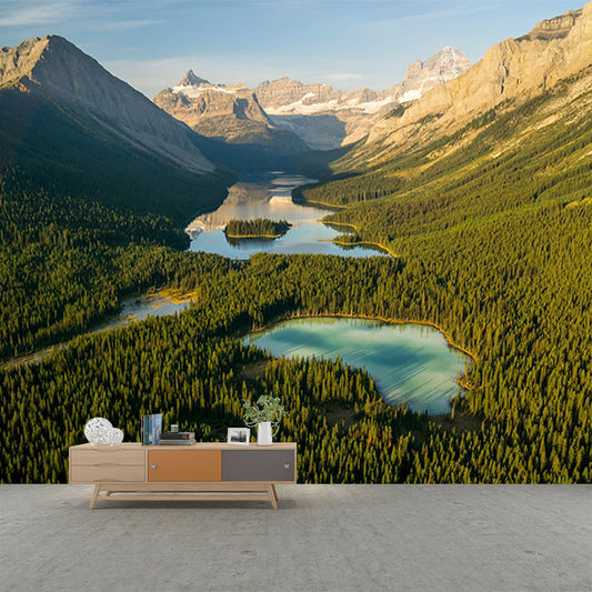 Custom Photography Modern Mural with Meadow Puddles Among Mountains Pattern, Blue-Green Clearhalo 'Wall Decor' 'Wall Mural' 1501601