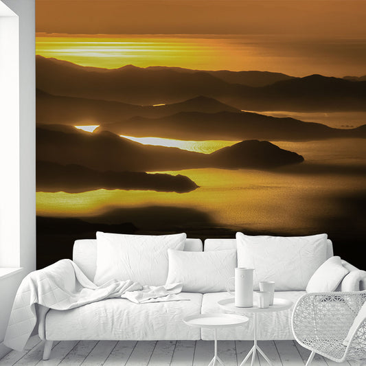 Non-Woven Washable Mural Modern River Mountain in the Evening Glow Wall Covering Clearhalo 'Wall Decor' 'Wall Mural' 1501625