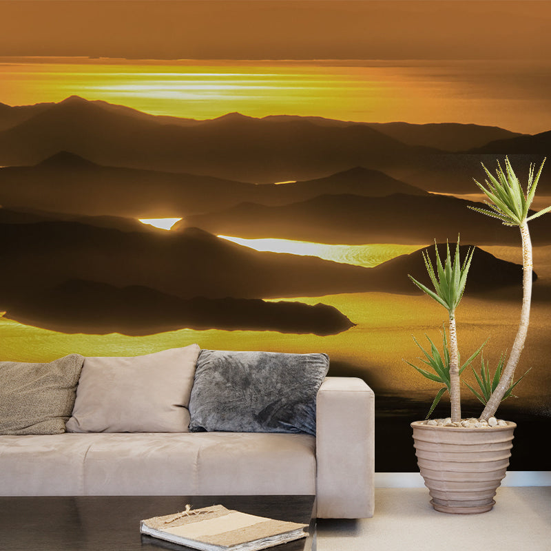 Non-Woven Washable Mural Modern River Mountain in the Evening Glow Wall Covering Clearhalo 'Wall Decor' 'Wall Mural' 1501626