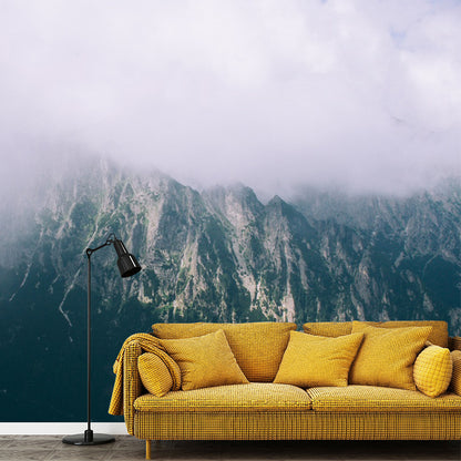 Foggy Mountain Wallpaper Mural Contemporary Waterproof Bedroom Wall Decor, Made to Measure Gray-White Clearhalo 'Wall Decor' 'Wall Mural' 1501649